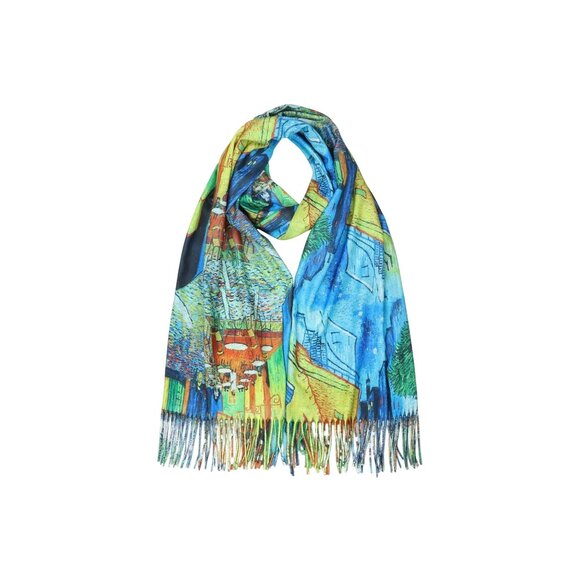 Van Gogh-Inspired Multicolor Scarf With Fringe - Picture 1 of 7